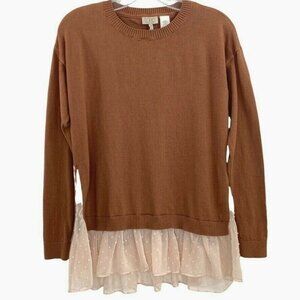 LOGO Lori Goldstein Cashmere Blend Sweater Sz XS Ruffle Bottom Beige
